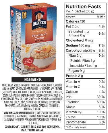 quaker apple and cinnamon oatmeal nutrition facts