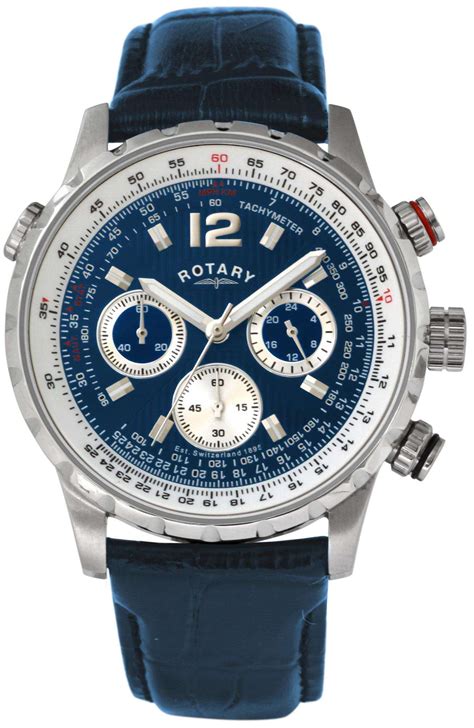 Rotary Classic Blue Dial Blue Leather Strap Men's Chronograph - WatchNation