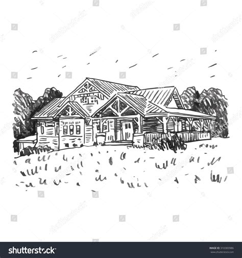 A Sketch Of A Country House. Vector Freehand Pencil Drawing ...