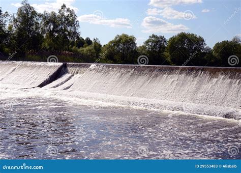 Dam Construction on River and Waterfall Stock Image - Image of powerful, reservoir: 29553483