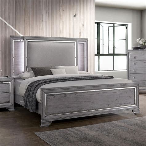 Contemporary Fabric Upholstery King Platform bed in Gray Alanis FoA Group - Walmart.com