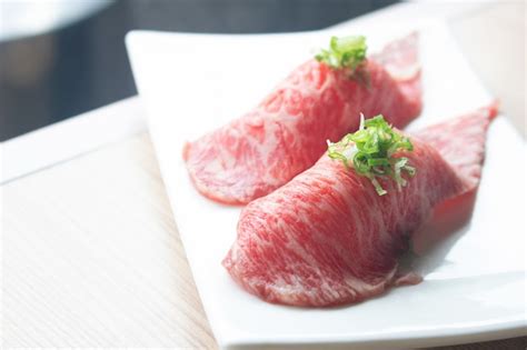 Premium Photo | Wagyu beef sushi japanese food