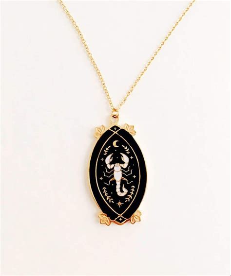 Scorpion Necklace - Black & White Enamel Gold Plated Gothic Animal Nec - Tiny Enchantments ...