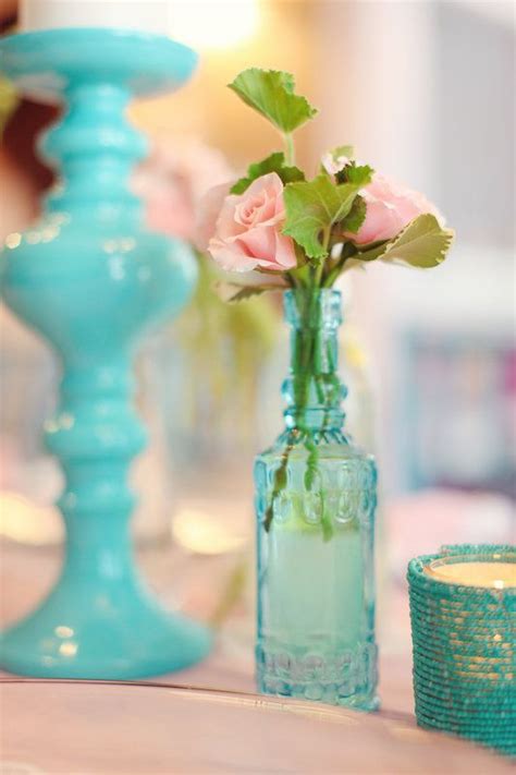 Bridal shower. Pretty color and I like the mix of simple glass with shiny candlestick. Silver ...