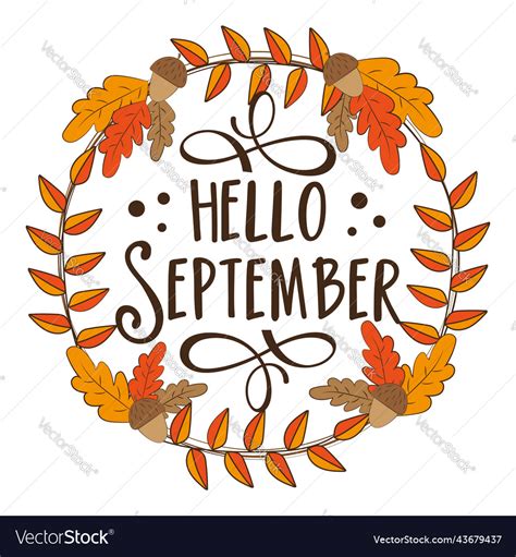 Hello september - autumnal greeting with leaves Vector Image