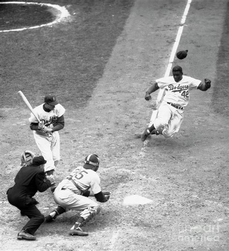 Dodger Jackie Robinson Stealing Home Photograph by Bettmann - Pixels