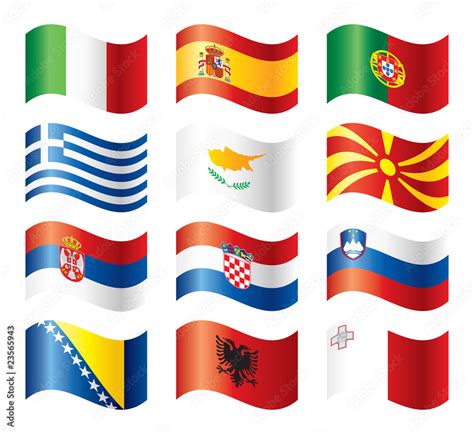 Wavy flags set - Southern Europe Stock Vector | Adobe Stock