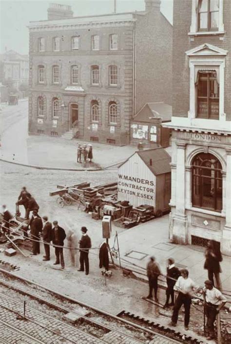 Brixton history: Tram tracks and Brixton Police Station, Brixton Road, 1907