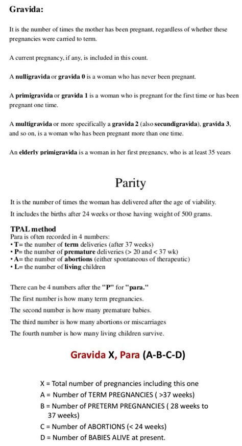 Obstetric formula ... Note: For Parity (*) TPAL #Gravida #Parity ...