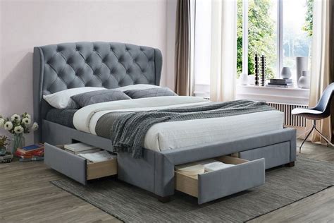 Birlea Hope 4 Drawer Winged Grey Velvet Bed Frame | Velvet bed frame, Bed frame with storage ...