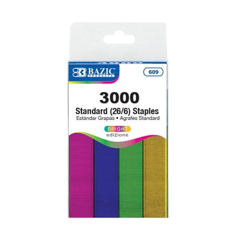 BAZIC Staples Standard (26/6) Metallic Color 3000/Pack, Stapler Refill ...