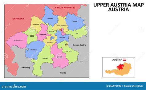 Upper Austria Map. State And District Map Of Upper Austria. Political ...