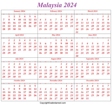 2024 Calendar Public Holiday Malaysia - Bari Larissa