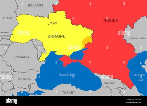 Russia and Ukraine on Europe outline map. Ukrainian territory with ...