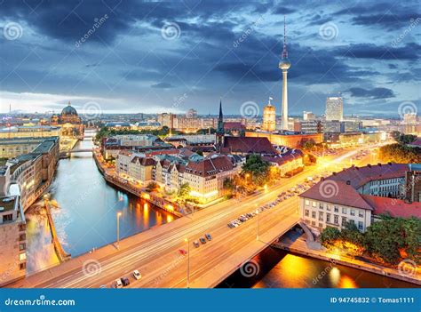 Berlin at night, Germany stock photo. Image of bridge - 94745832