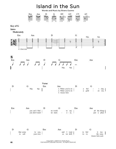 Island In The Sun by Weezer - Guitar Lead Sheet - Guitar Instructor