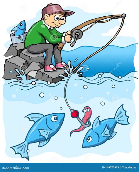 Fisherman on Sea Side Fishing Cartoon Style Stock Illustration - Illustration of hunting, animal ...