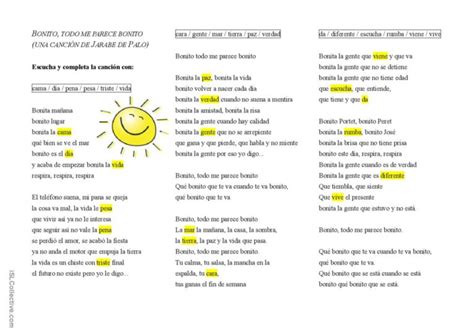 Jarabe de Palo: "Bonito" wiegenliede…: English ESL worksheets pdf & doc