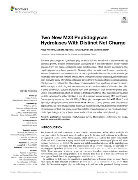 (PDF) Two New M23 Peptidoglycan Hydrolases With Distinct Net Charge