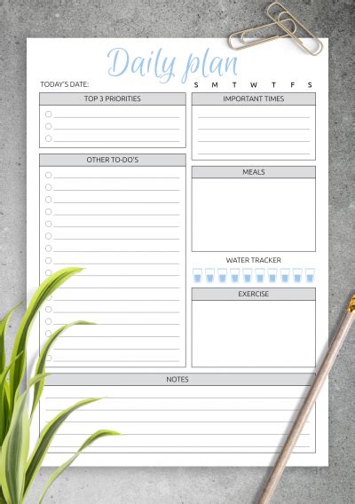 Download Printable Daily Plan with to-do list & important times PDF