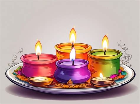 Premium AI Image | Diwali lighting candle plate illustration on white ...