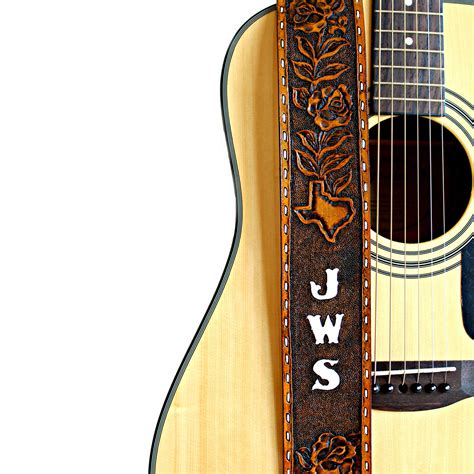 Leather Guitar Strap with Custom Hand Tooled Design