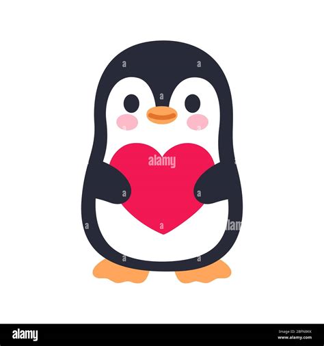 Cute cartoon penguin character holding heart. Kawaii little penguin ...