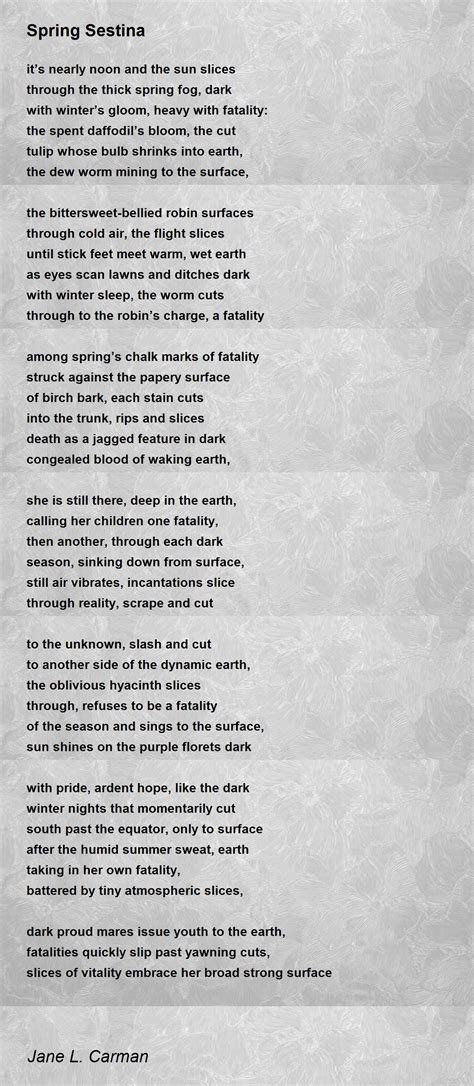 Spring Sestina - Spring Sestina Poem by Jane L. Carman