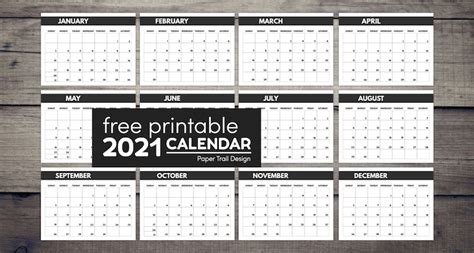 2021 Free Monthly Calendar Templates - Paper Trail Design