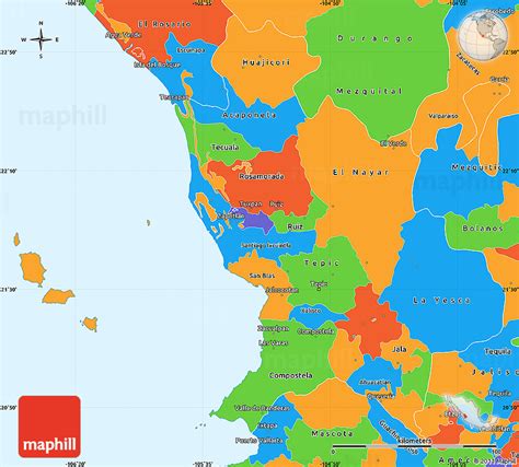 Political Simple Map of Nayarit