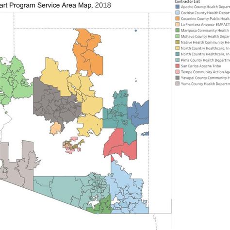 Arizona Health Start Program service area map, 2018. Map demonstrates... | Download Scientific ...