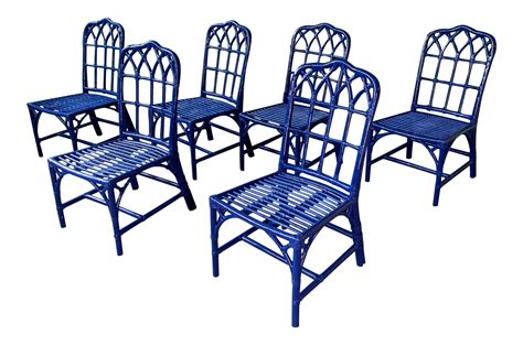 Set of Six Vintage McGuire Bamboo Cathedral Dining Chairs