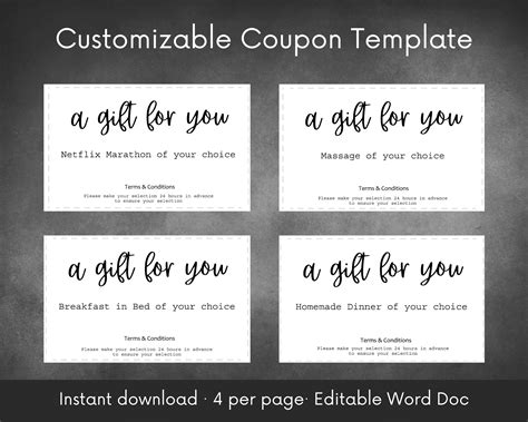 Customizable Coupon Template Personalize Set of Coupons for a Gift ...