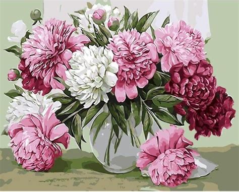 Blooming Peonies Vase Paint By Numbers - Numeral Paint Kit