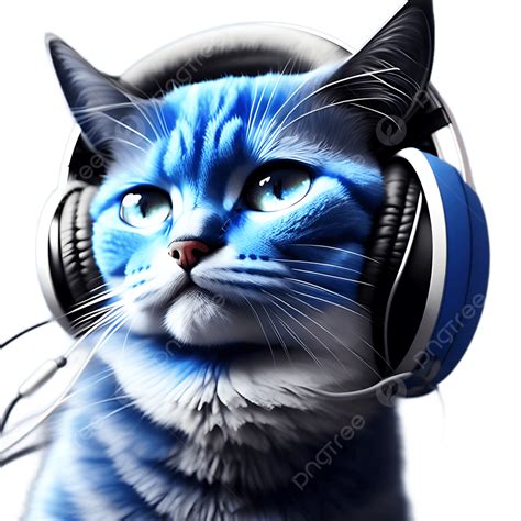 Blue Furry Cat Listening Music From Headphones, Cat, Music, Headphones PNG Transparent Clipart ...