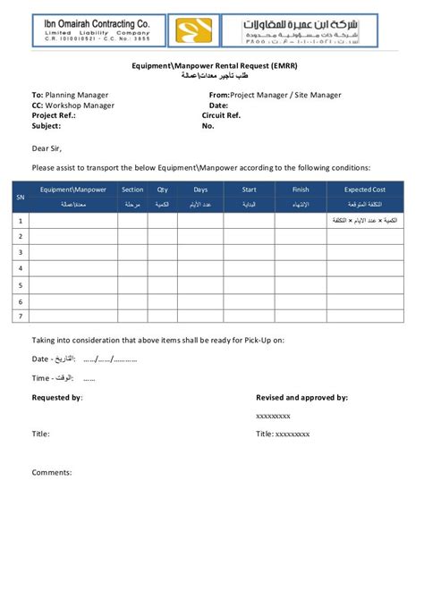 EMR (Equipment-Manpower Request) Sample template before and after uni…