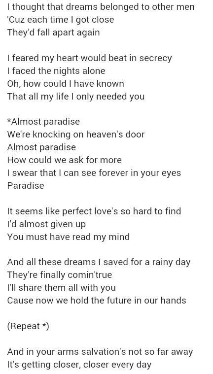 Mike Reno & Ann Wilson . Almost Paradise - will always love this song | Great song lyrics ...