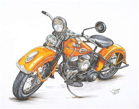 1942 Harley Davidson Flathead Drawing by Shannon Watts | Harley davidson art, Motorcycle art ...