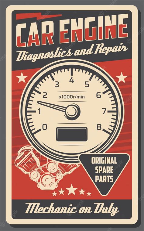 Premium Vector | Car engine repair service vector poster