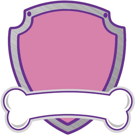 a purple and silver shield with a white banner on it's side, as well as a bone in the middle