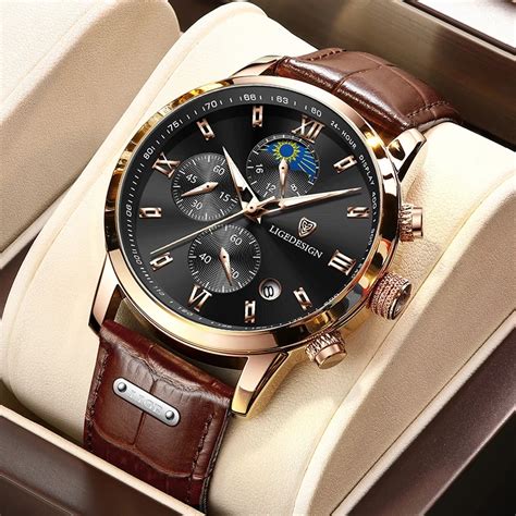 lige premium quality chronograph watch with genuine leather belt ...