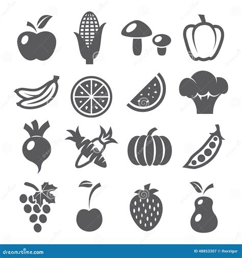 Fruits and Vegetables Icons Stock Vector - Illustration of sign, collection: 48853307