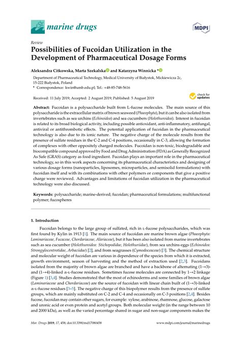 (PDF) Possibilities of Fucoidan Utilization in the Development of Pharmaceutical Dosage Forms