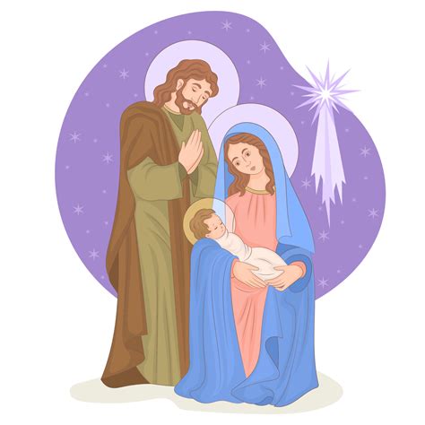 Christmas nativity scene with baby Jesus, Mary and Joseph and Bethlehem star 4372286 Vector Art ...