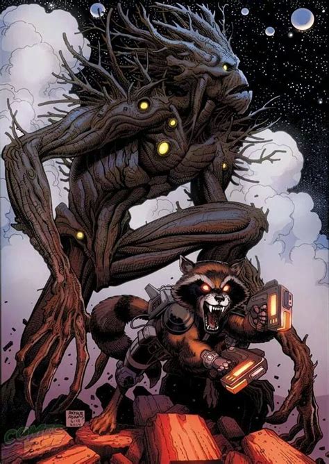 Rocket and Groot (by Art Adams) | Galaxy comics, Groot guardians, Rocket raccoon