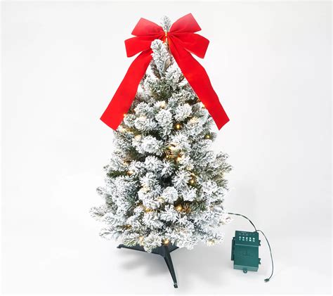 Bethlehem Lights 30" Flocked Overlit Stake Tree with Bow - QVC.com