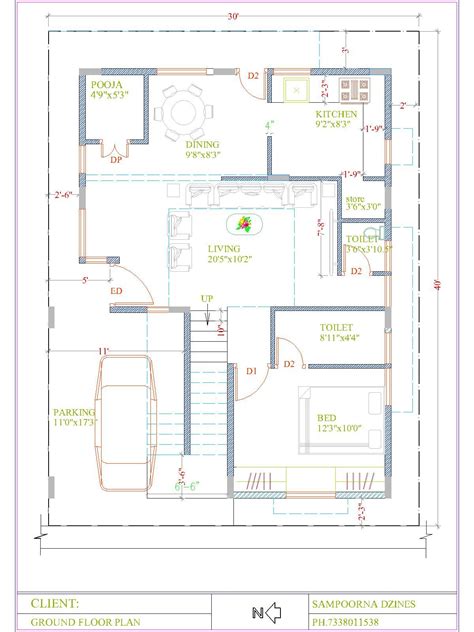 Duplex 3BHK 30x40 West Facing Ground Floor House Plan Little House Plans, 2bhk House Plan, Small ...