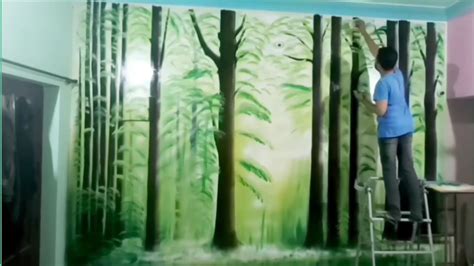 Wall-painting # Wall Art # Forest Art # Jungle Wall Art # Mural Painting # Oil Paint Art Work ...