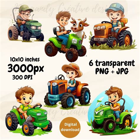 Clipart of a Boy on a Tractor, Tractor Png and Jpg, Ideal for ...