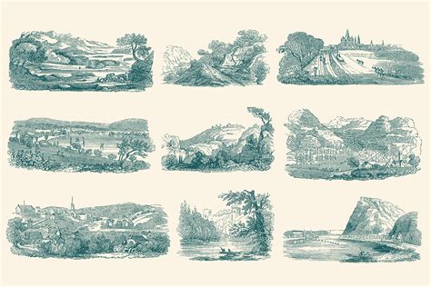 Vintage Landscape Illustration Set - Graphic Goods